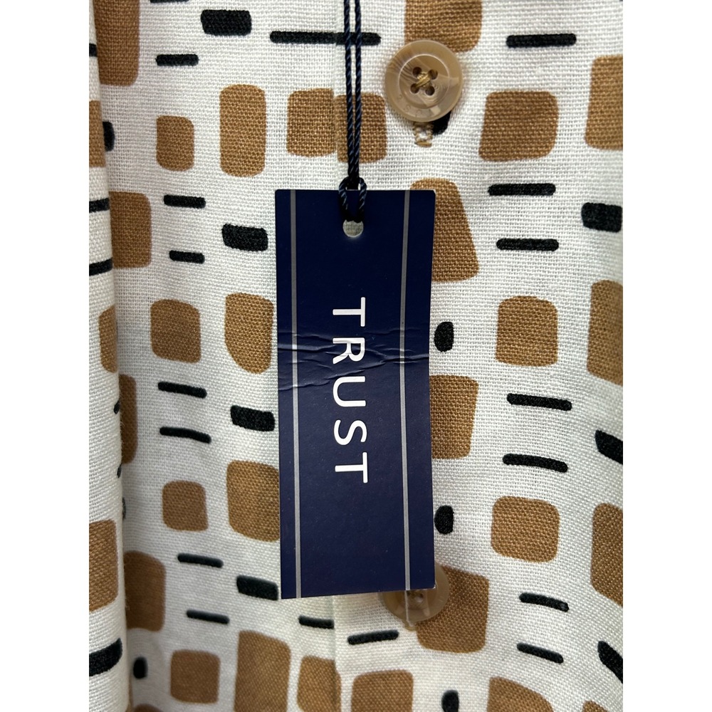 Trust Shirt Mens 3X Linen Blend Short Sleeve Button Down Geo Print White NEW - Picture 8 of 9
